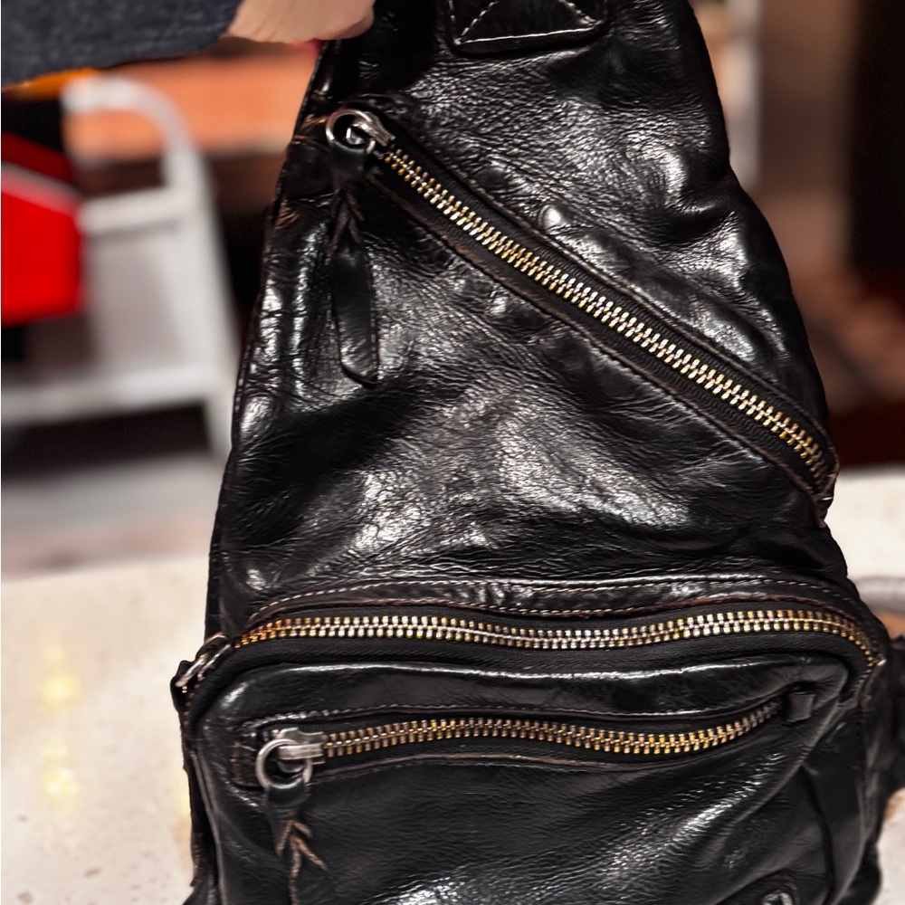 BED|STU Andie Black Leather Bag with Gold Accents
